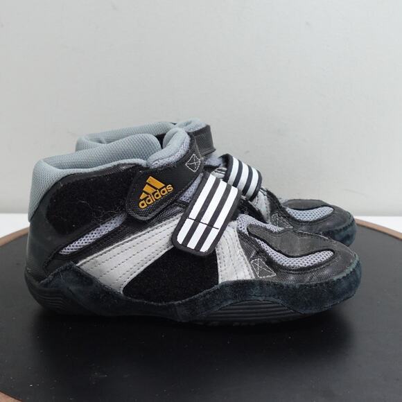 Adidas Wrestling‎ Shoes Kids US 2 Gray Black White Gold High Top Hook and Loop - Picture 1 of 11